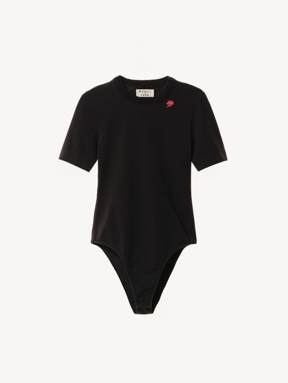 Willy Chavarria x Zara Lmtd Edition Black Bodysuit with Red Embroidered Rose